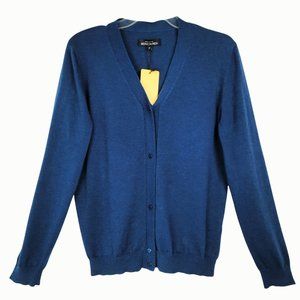 Monica Rea Women's NWT 12 V Neck Cardigan Button Up Long Sleeve Blue 5% Wool
